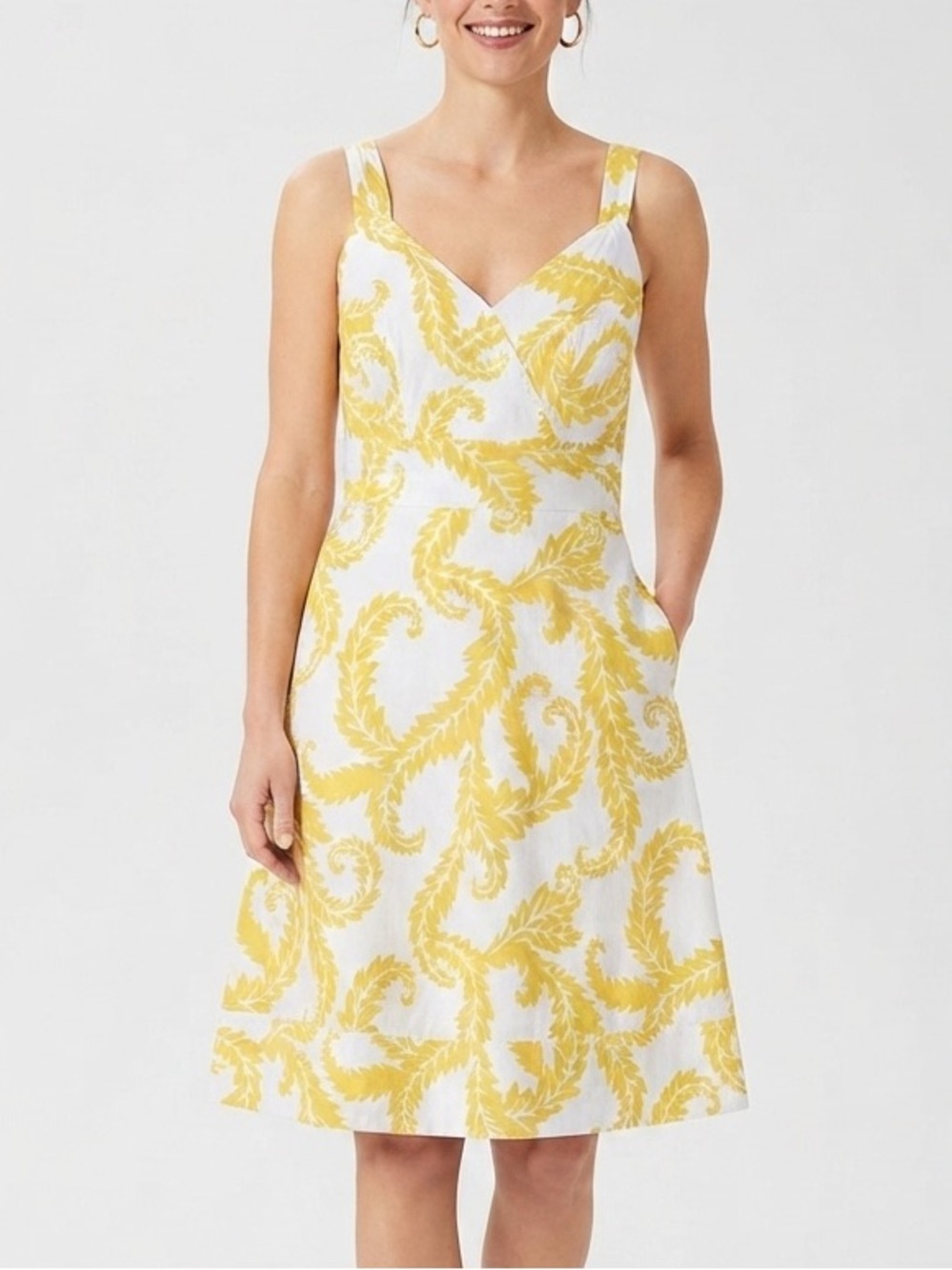 Boden Leaf Print Cotton Sleeveless V-Neck A-Line Midi Sundress Size 2